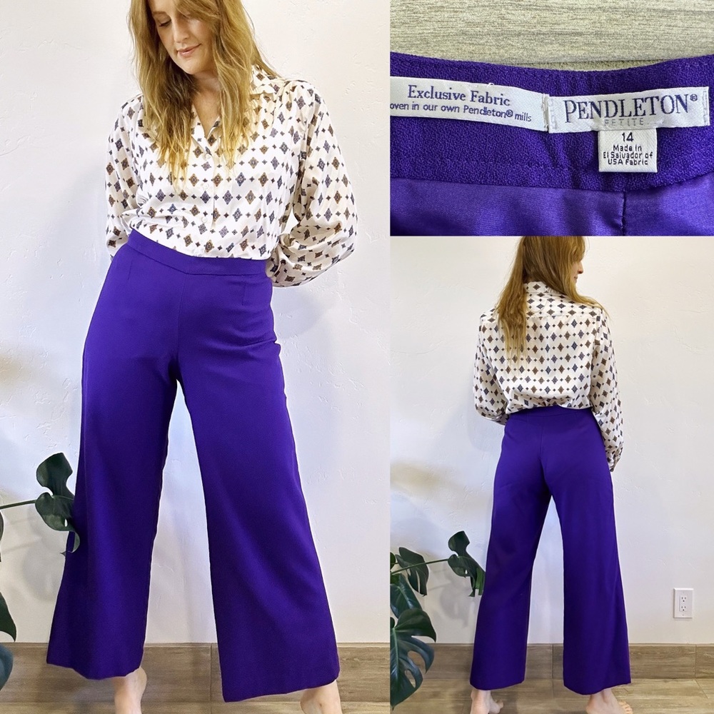 Vintage 90's Pendleton Dark Purple Wool Wide Leg Trousers Fits L Mid-Rise 34"W
